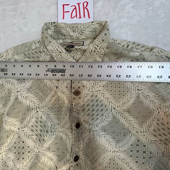 Tommy Bahama Mens Beige Button-Up Shirt 100% Silk Short Sleeve Leaf Print Large - Picture 9 of 11